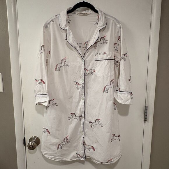 PRINTFRESH Embroidered Button up Unicorn Sleep Shirt White Size XS - Picture 7 of 9